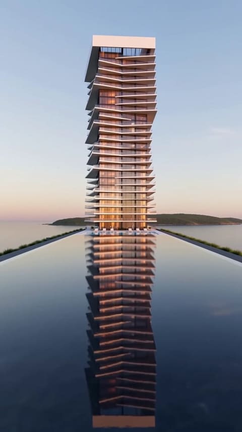 Example ad, the tower seen from its pool