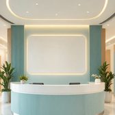 Example frame: a pale teal reception desk
